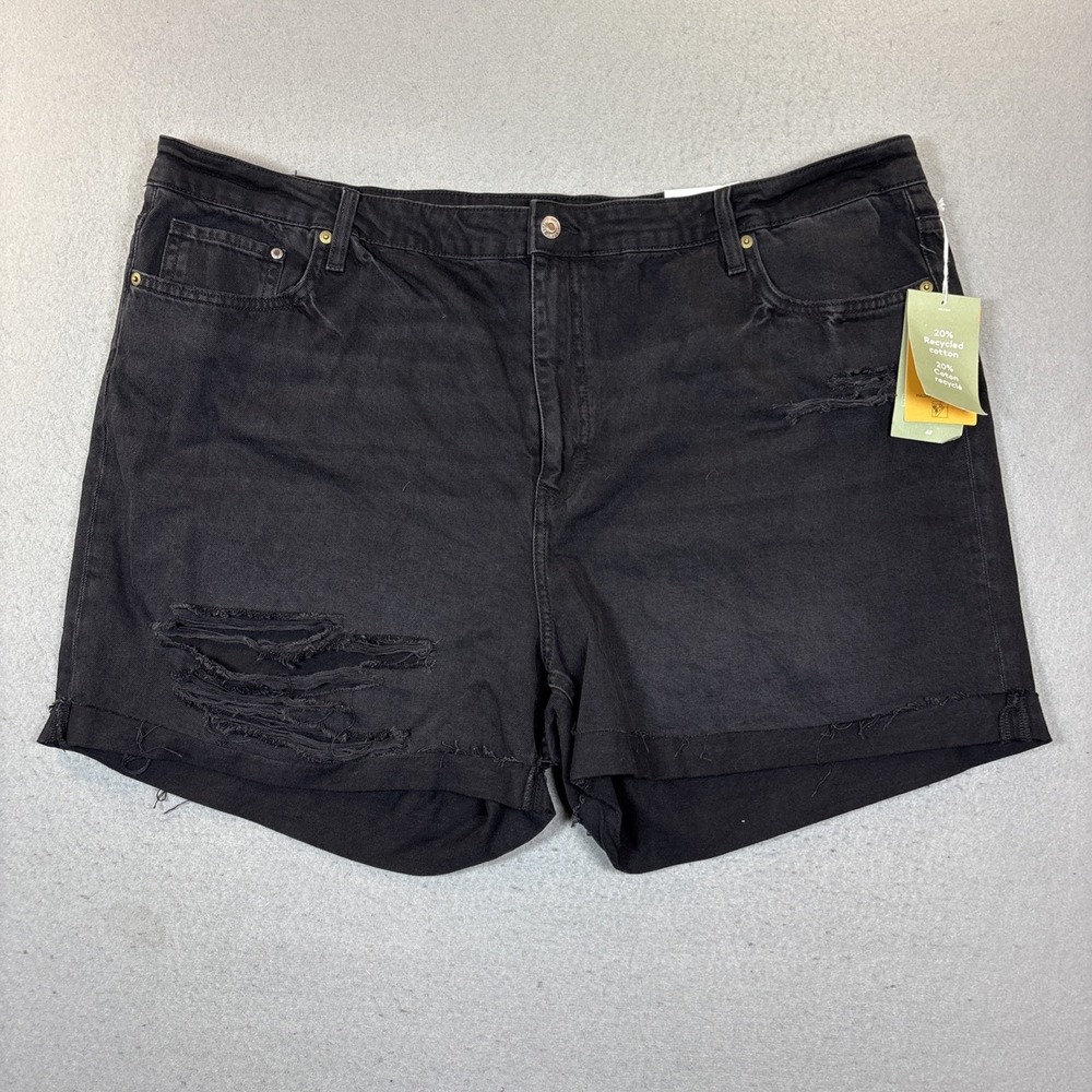 H&M Bermuda Short Black Distressed Ultra Hugh‎ Waist Mom Jean Size 24 NWT